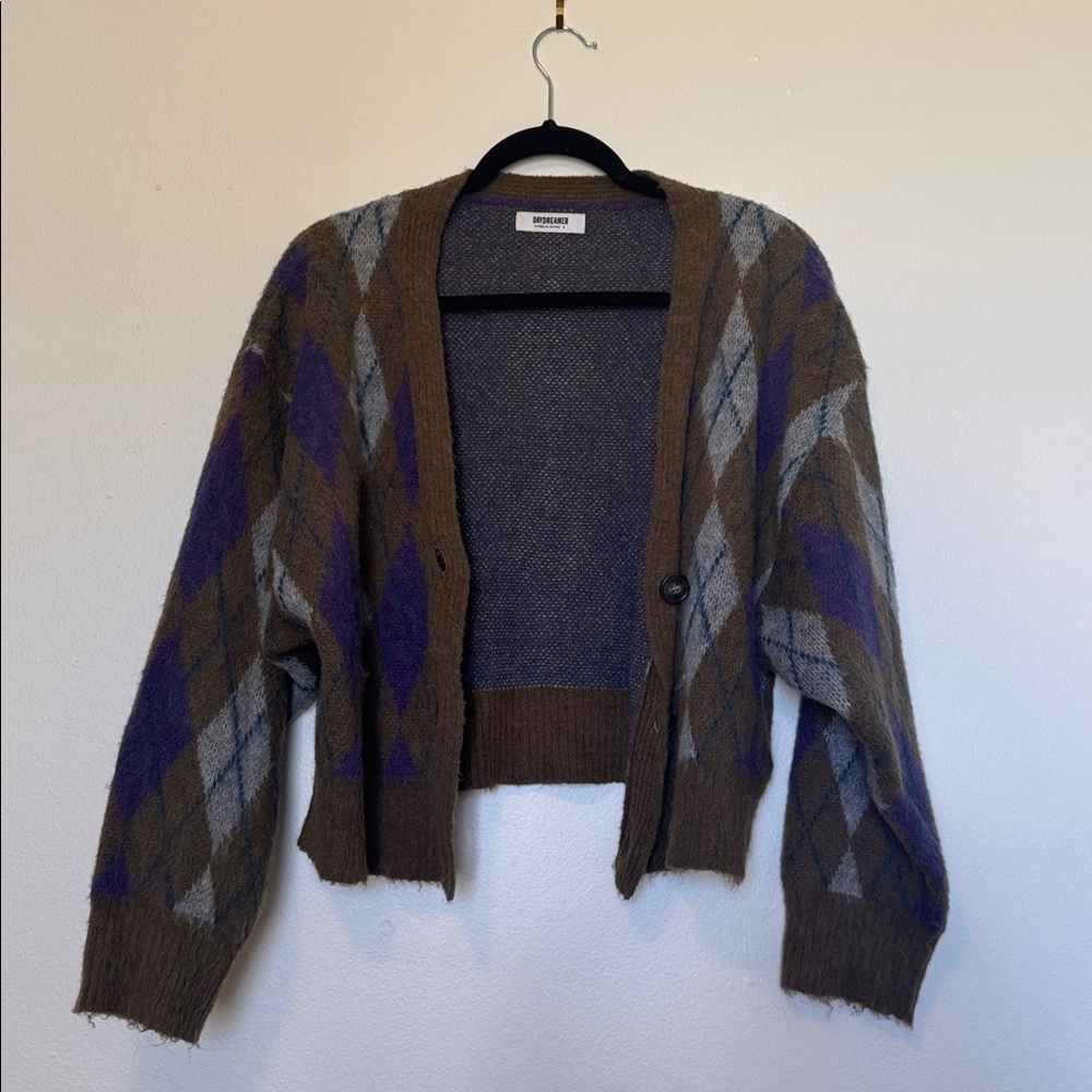 Daydreamer NWOT Argyle Button Up Cardigan in Forest Mist Green Revolve size S